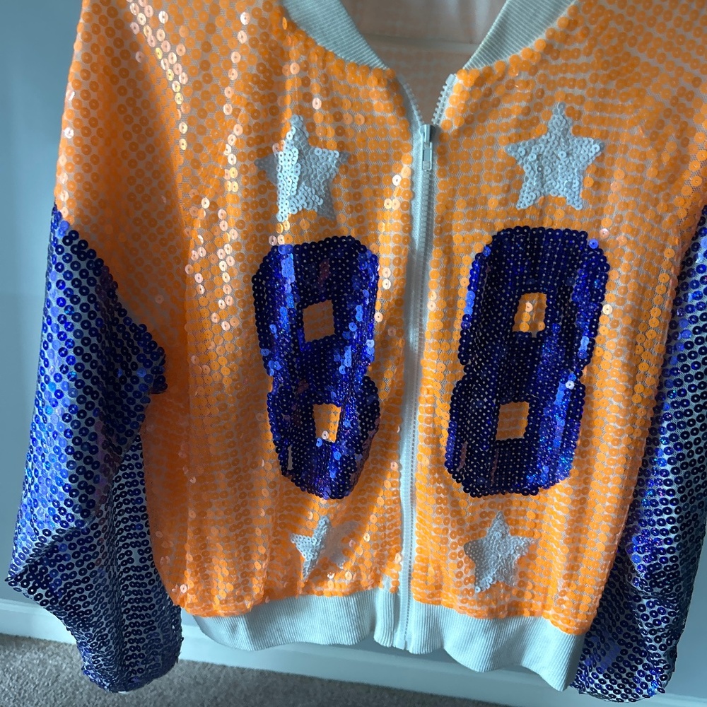 Orange and blue sequins